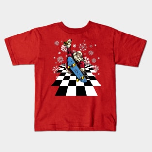 Santa Claus Skateboarding Skateboard Snowflakes Christmas Winter Holiday Seasonal Kids T-Shirt